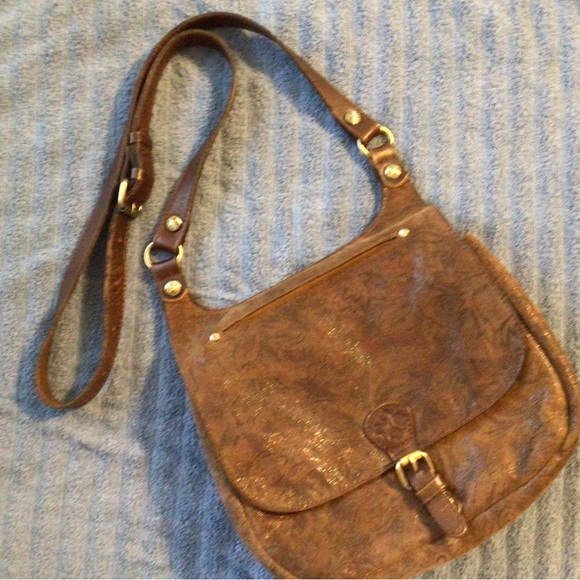 Patricia Nash Bags Patricia Nash Brown Print Suede Crossbody Saddle Bag Poshmark